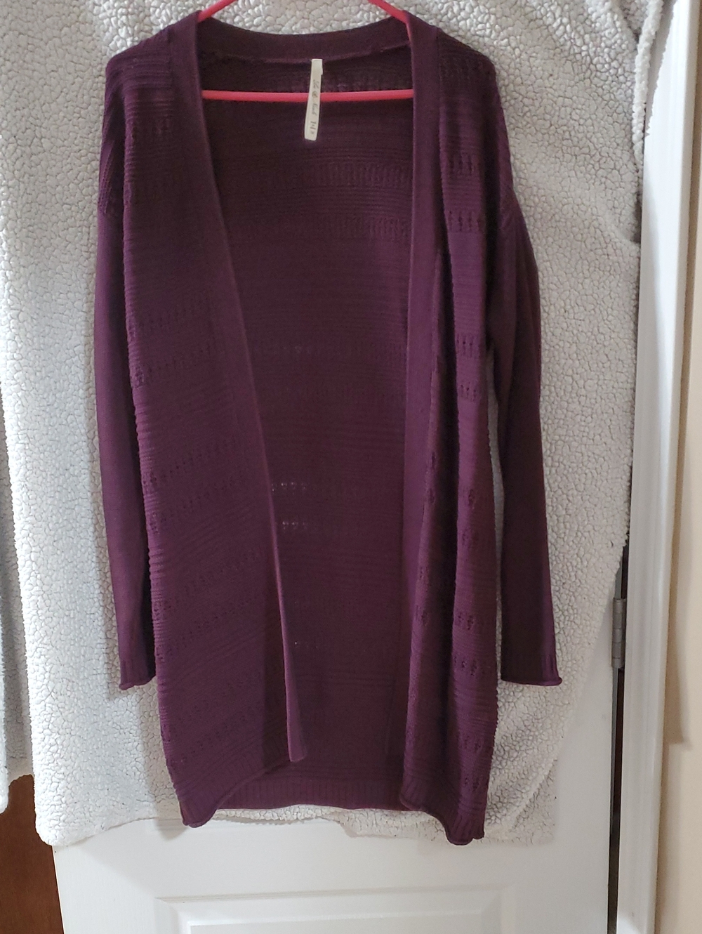 Leo & Nicole Open-Front Long Cardigan - Plum
